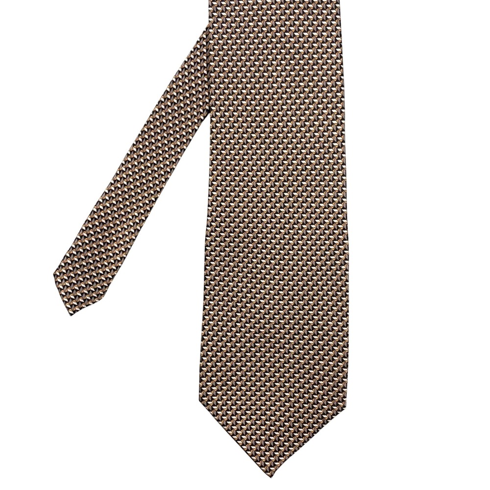 Dimossio Gold Black Geometric Silk Tie Hand Made Mens OS